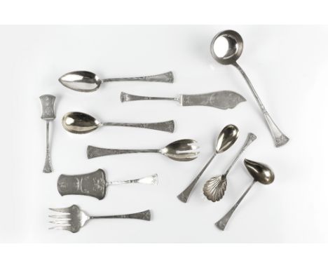 AN EXTENSIVE EARLY 20TH CENTURY AUSTRIAN SERVICE OF FLATWARE AND CUTLERY, the handles decorated with stylised foliage, compri