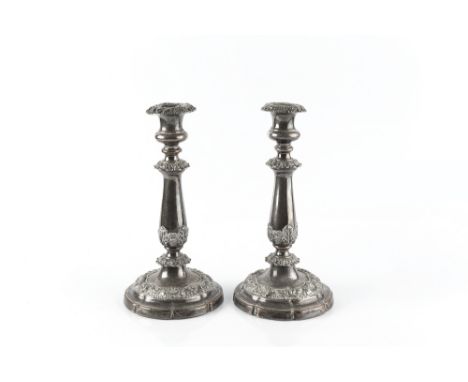 A PAIR OF MID 19TH CENTURY SHEFFIELD PLATE CANDLESTICKS, and a quantity of miscellaneous silver plated items and flatware etc