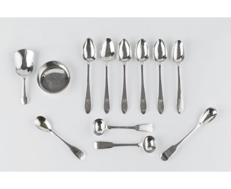 A SET OF SIX EARLY 19TH CENTURY SCOTTISH SILVER TEASPOONS, by Alexander Spence, Edinburgh circa 1820; four various 19th Centu
