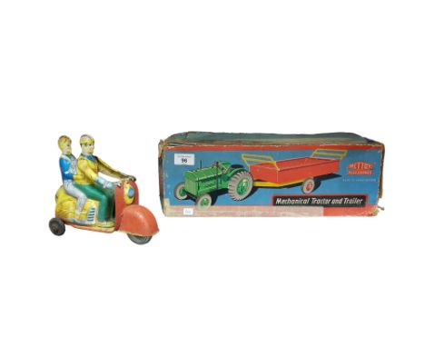 METTOY MECHANICAL TRACTOR AND TRAILER IN BOX AND TIN PLATE TOY 