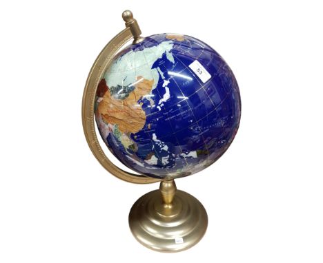 LARGE INLAID GEMSTONE WORLD GLOBE 50cm TALL