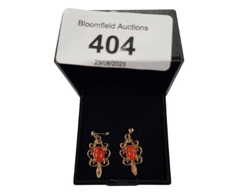PAIR OF 9 CARAT GOLD AND CORAL EARRINGS 