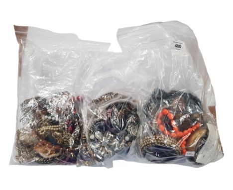 3 X LARGE BAGS OF VINTAGE AND RETRO COSTUME JEWELLERY 