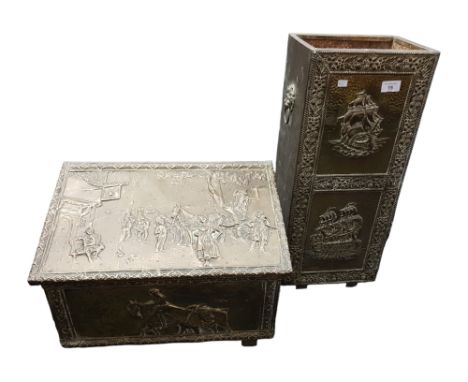 BRASS COAL BOX AND STICK STAND 