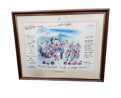 SIGNED POLITICAL PRINT - THE STORMONT ORCHESTRA - Set outside Parliament Buildings, Assembly Speaker Lord Alderdice is seen c