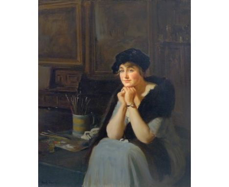 Frederick William Elwell (1870 - 1958), "In the Studio", portrait of Mary Elwell, oil on canvas, signed lower left hand corne