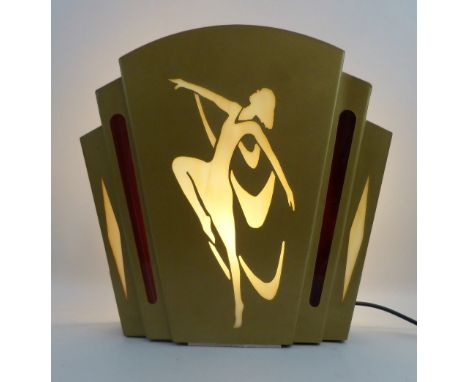 An Art Deco wall light, reputedly from the Criterion Cinema, Hull, the gold painted steel body of stepped fan shaped form, th