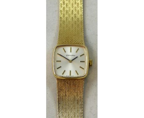 Zenith - a 9 ct gold ladies manual wind wristwatch, London 1973, case number 27712, the silvered dial with baton markers to a