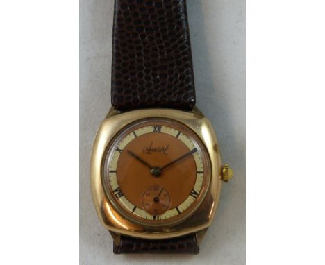 Accurist - a 9 rose gold manual wind wristwatch, Edinburgh 1941, the bronze dial with silvered chapter ring, subsidiary secon