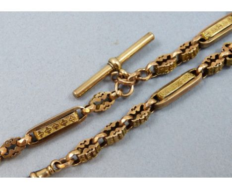 A Victorian 9 ct rose gold fancy link watch chain, weight 24 grams, length 35 cm,