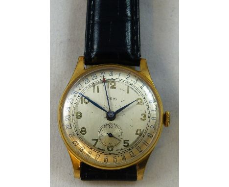 Oris - a gold plated gentleman's manual wind date pointer wristwatch, circa 1950's, cal. 453, the silvered dial with a subsid