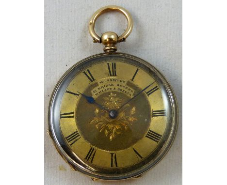 W. Sawdon, Whitby - a 14 K key wound open face pocket watch, the gilt dial signed W. Sawdon, 17 Bridge Street, Whitby & Genev