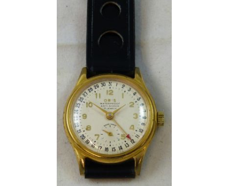 Oris - a gold plated gentleman's manual wind date pointer waterproof anti-shock 17 jewel wristwatch, circa 1950's, cal 373 KI