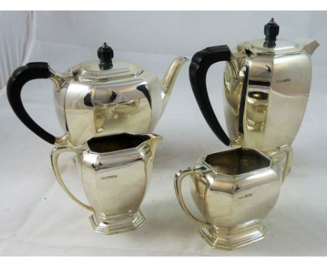 An Art Deco four piece tea and coffee service, by James Dixon & Sons, Sheffield 1938/39, of octagonal panelled form, raised o