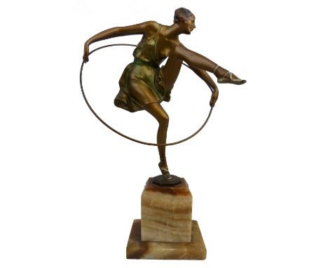 Bruno Zach (Austrian 1891 - 1935), a cold painted bronze of a hoop dancer, circa 1925, signed "Austria, Zach" in the cast, ra