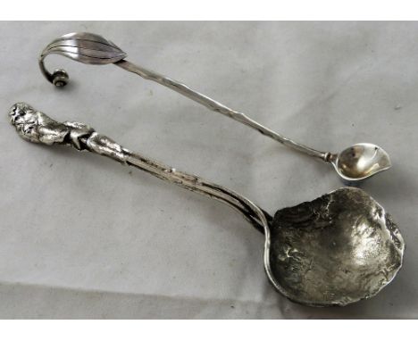 A silver spoon, by E C, London 1989, made from molten silver with a cast handle, together with a honey ladle, 925 stamped, we