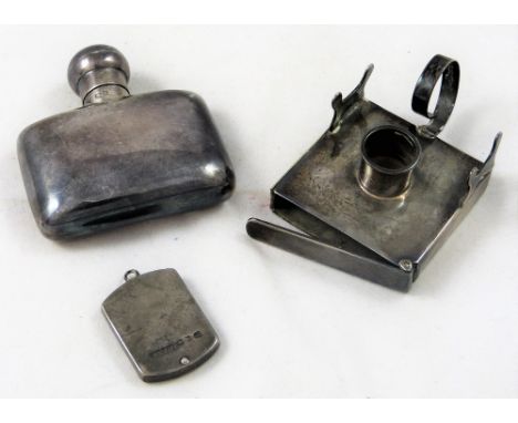 An Edwardian silver combination, vesta case/seal wax and chamber stick, London 1905, of square form, a Victorian silver stamp