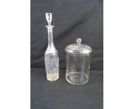 A Smith's Crisps counter top clear glass jar, the domed lift-off lid engraved "Smith's Crisps" 25cm high and a Victorian clea