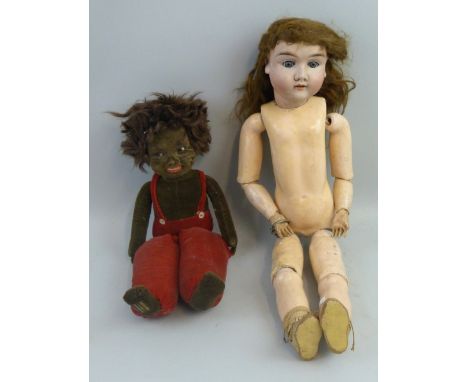 A German Max Handwerck bisque head doll, with applied hair, sleeping eyes, open mouth with teeth and composition body with jo