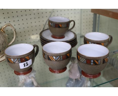 Set of 4 Poole Tea Cups and matching saucers with Geometric banding 