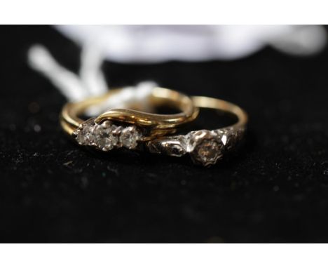 2 Ladies 18ct Gold Diamond Set rings Size K &amp; L. 5.6g total weight 