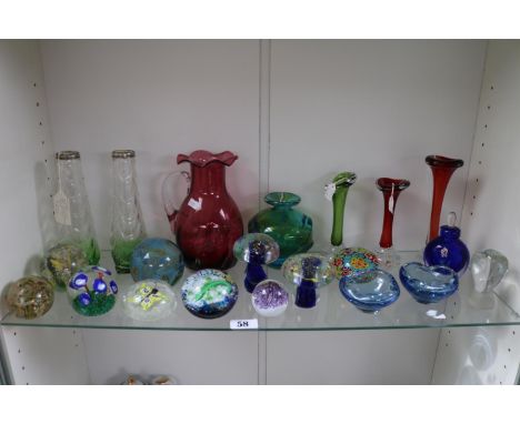 Collection of assorted Coloured glassware inc. Whitefriars, Murano vase, Pair of SIlver rimmed vases and assorted paperweight