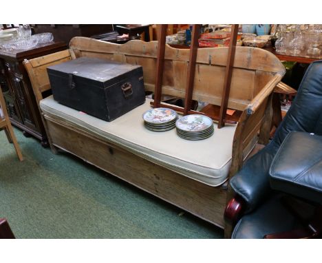 Large Pine Bench with upholstered removable seat 