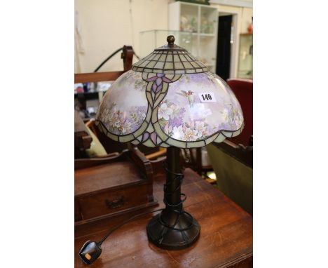 20thC Table lamp with leaded glass floral decorated shade 