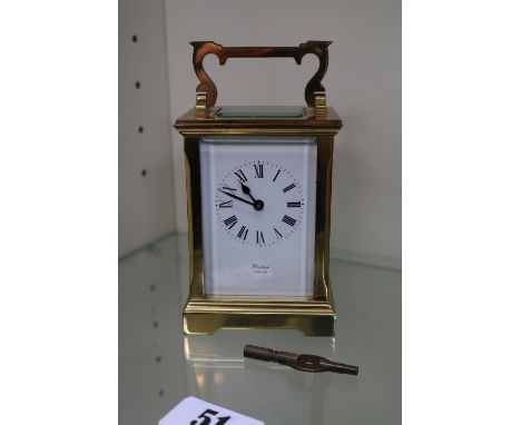 Huber of London Brass Carriage clock marked ACG with matching Key 