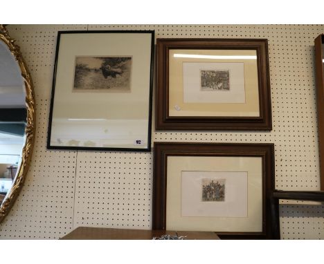 2 Signed David Goddard prints and a signed Etching of Setters 