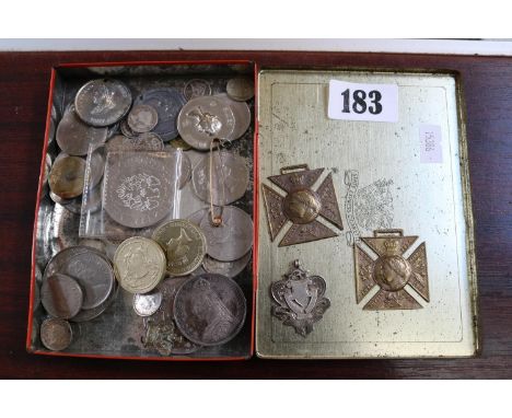 Collection of assorted Coins inc. 1887 SIlver Crown, Medallions etc 