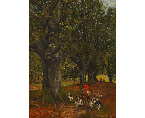John Sargent Noble (1848-1896) and J H Foster (19th/20th century)'Thro' the Beech Wood'titled and signed by both artists vers
