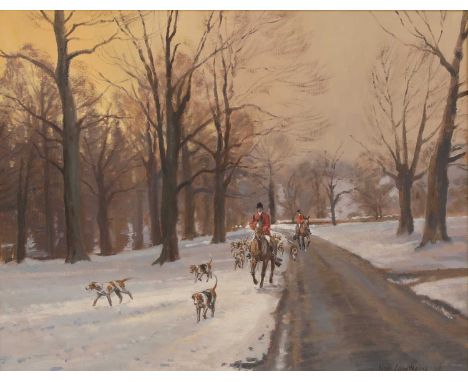 ▴ Neil Cawthorne SEA (1936-2022) Huntsmen and hounds on a country roadsigned and dated 'Neil Cawthorne '88' l.r., oil on canv