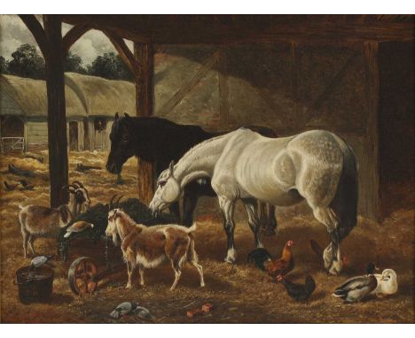 Stanley Wilson (1836-1898)Horses, goats and domestic fowl in a stable yardsigned and indistinctly dated 'Stanley Wilson/1884'