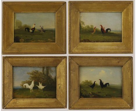 George B Newmarch (fl.1827-1873)Studies of hens and cockerelsfour, each signed and dated '1858', oil on board13 x 18cm (4)Con