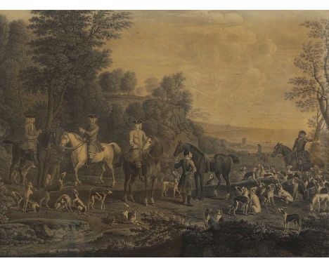 Daniel Lerpinière after John WoottonA Hunting Piece, featuring Sir Robert Walpole, Charles Churchill and Mr Thomas Turnerengr