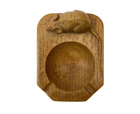 Mouseman - oak ashtray, canted rectangular form with carved mouse signature, by the workshop of Robert Thompson, Kilburn, L10