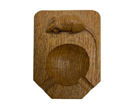 Mouseman - oak ashtray, canted rectangular form with carved mouse signature, by the workshop of Robert Thompson, Kilburn, L10