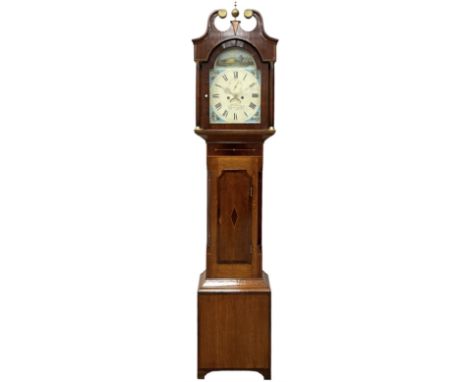 Musson of Louth - mid-19th century oak and mahogany 8-day longcase clock, with a swan's neck pediment and ball and spire bras