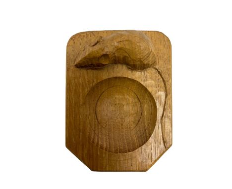 Mouseman - figured oak pin tray, canted rectangular form, carved with mouse signature, by the workshop of Robert Thompson, Ki