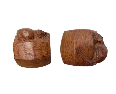 Mouseman - pair of oak napkin rings, of bulbous octagonal form each carved with mouse signature, by the workshop of Robert Th