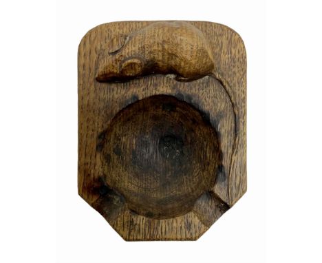 Mouseman - oak ashtray, canted rectangular form with carved mouse signature, by the workshop of Robert Thompson, Kilburn, L10