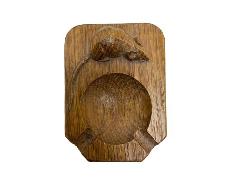 Mouseman - oak ashtray, canted rectangular form with carved mouse signature, by the workshop of Robert Thompson, Kilburn, L10