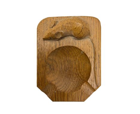 Mouseman - oak ashtray, canted rectangular form with carved mouse signature, by the workshop of Robert Thompson, Kilburn, L10