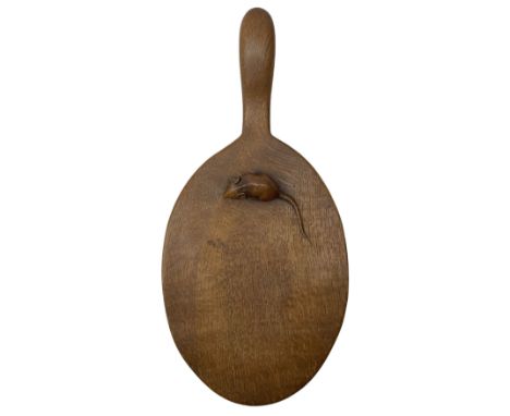 Mouseman - circa. 1940s/50s adzed oak cheese board, oval form with handle, the board carved with mouse signature, by Robert T