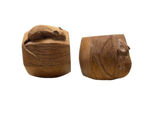 Mouseman - pair of oak napkin rings, of bulbous octagonal form each carved with mouse signature, by the workshop of Robert Th