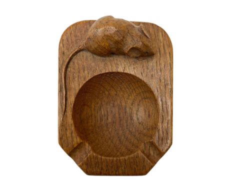 Mouseman - oak ashtray, canted rectangular form with carved mouse signature, by the workshop of Robert Thompson, Kilburn, L10