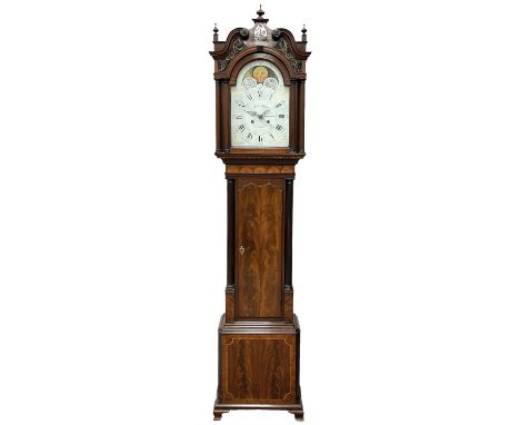 Penlington of Liverpool - early 19th century 8-day mahogany longcase clock, swans neck pediment with three turned wooden fini