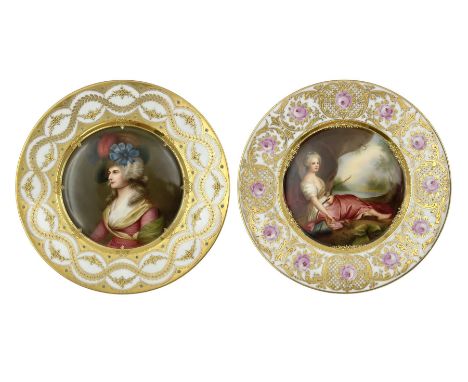 Two late 19th century cabinet plates in the manner of Vienna, both finely painted with a portrait of a female beauty, the fir