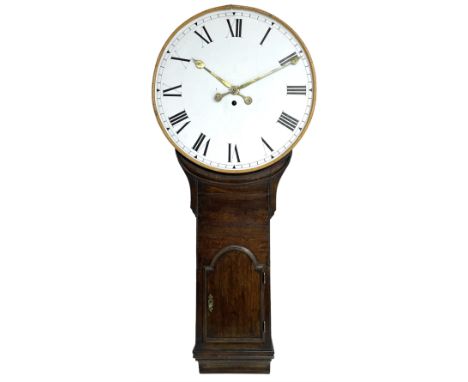 English George III oak 8-day Tavern clock circa 1790, with a re-painted 24� circular dial with Roman numerals, minute track a